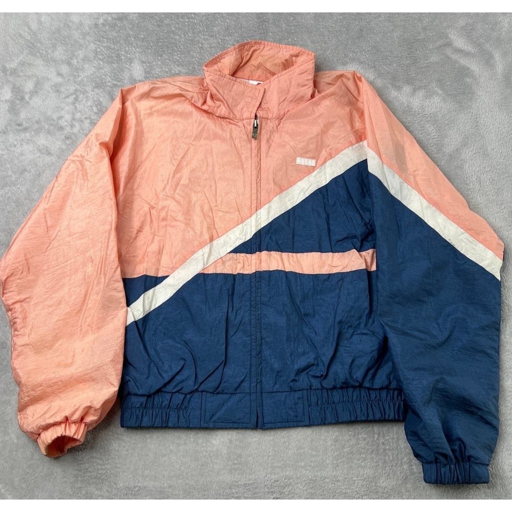 Descente Vintage Colorblock Windbreaker Size L Peach Navy Women Retro 80s Jacket
